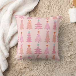 Cojín Decorativo Pillow de árboles de Navidad de época rosa