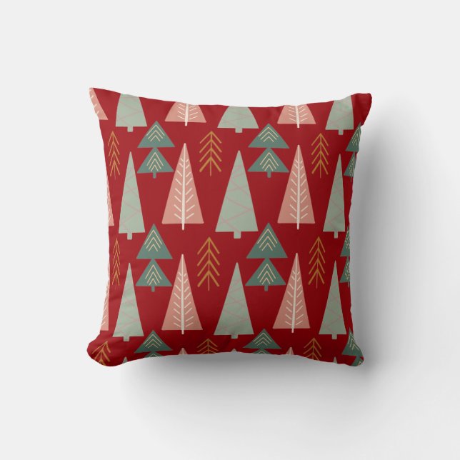 Cojín Decorativo Pillow de árboles de Navidad rojos (Anverso)