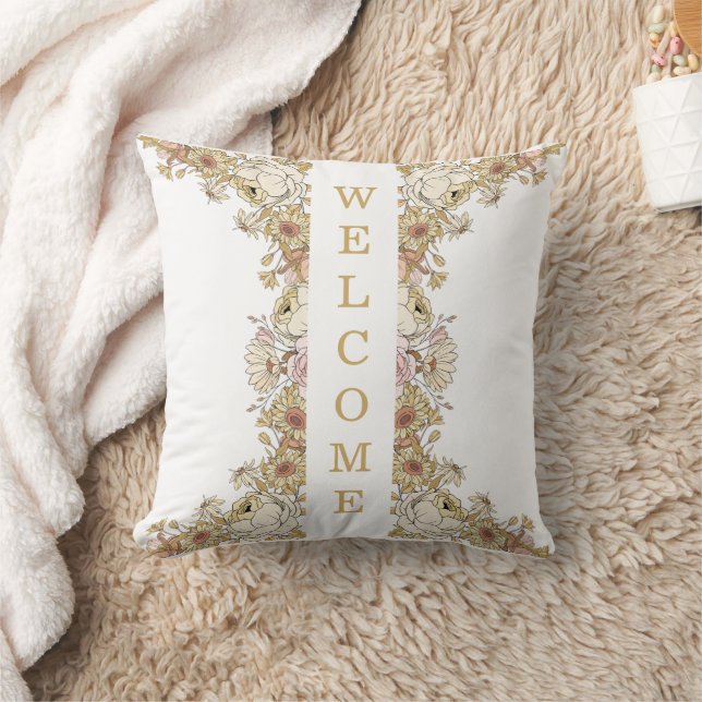 Cojín Decorativo Pillow de "bienvenida" con acentos botánicos (Manta)