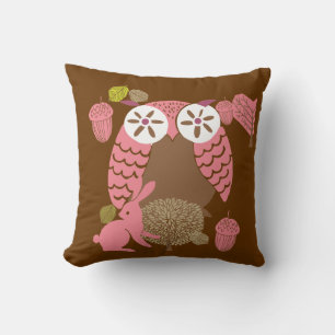 Cojín Decorativo Pillow de búho rosa y marrón