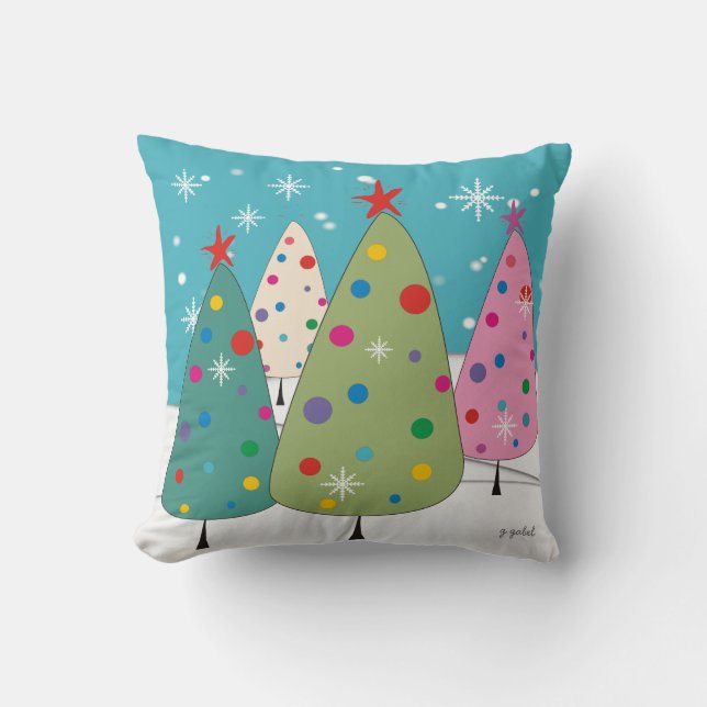 Cojín Decorativo Pillow de caprichosos árboles navideños (Anverso)