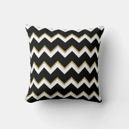 Cojín Decorativo Pillow de cheurón negro, blanco y dorado