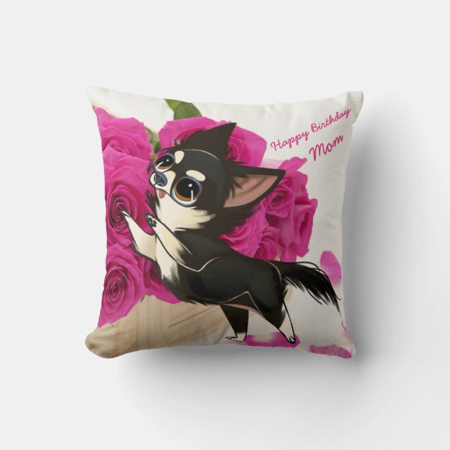 Cojín Decorativo Pillow de Chihuahua blanco y negro (Anverso)