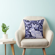 Pillow de conejo azul y blanco, diseño "Dedham Blu
