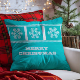 Cojín Decorativo Pillow de copos de nieve modernos, Aqua
