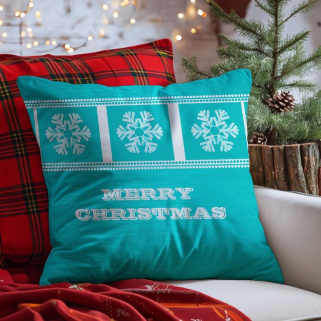 Cojín Decorativo Pillow de copos de nieve modernos, Aqua (Aqua Modern Snowflakes Throw Pillow)