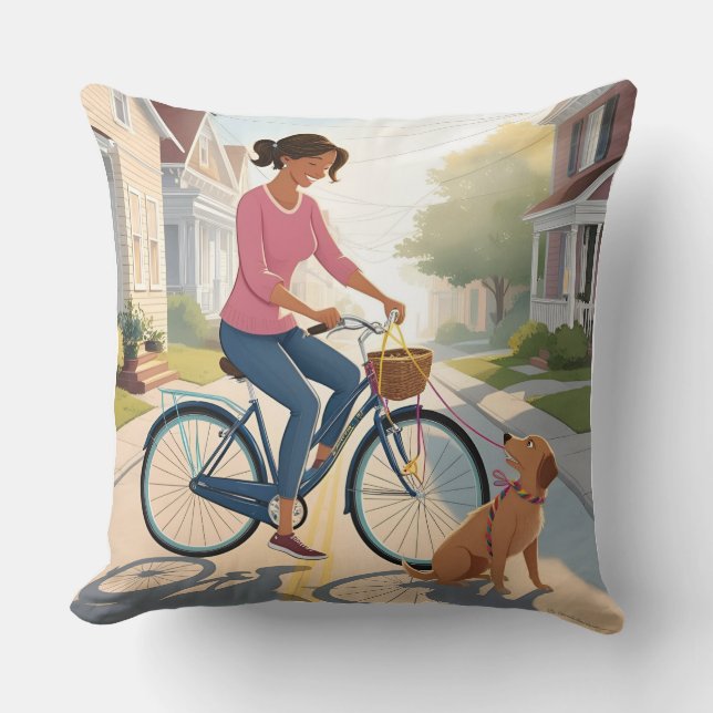 Cojín Decorativo Pillow de doble cara: Paseo de madre y perro (Anverso)