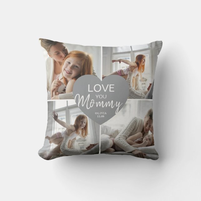 Cojín Decorativo Pillow de foto de nombre personalizado para mamá (Anverso)