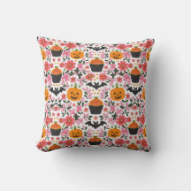 Pillow de Halloween festivo | Florales, calabaza y
