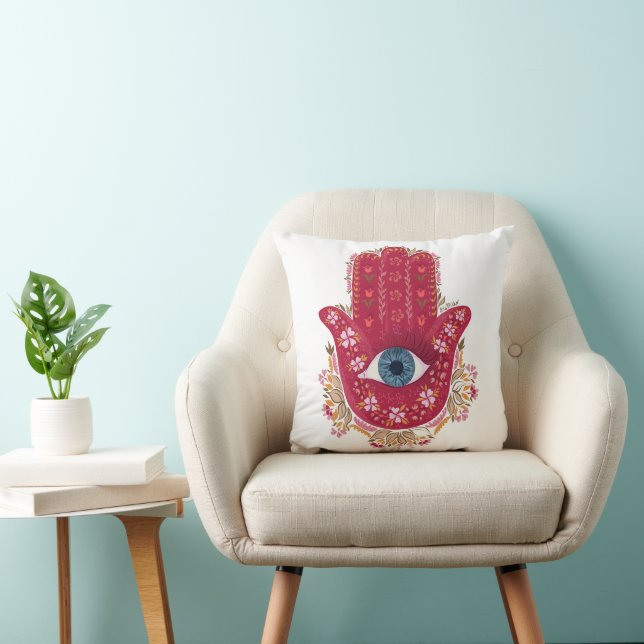 Cojín Decorativo Pillow de Hamsa Hand_Magenta_Cream (Silla)