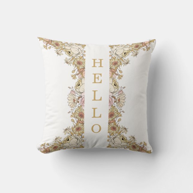 Cojín Decorativo Pillow de "HOLA" con acentos botánicos (Anverso)