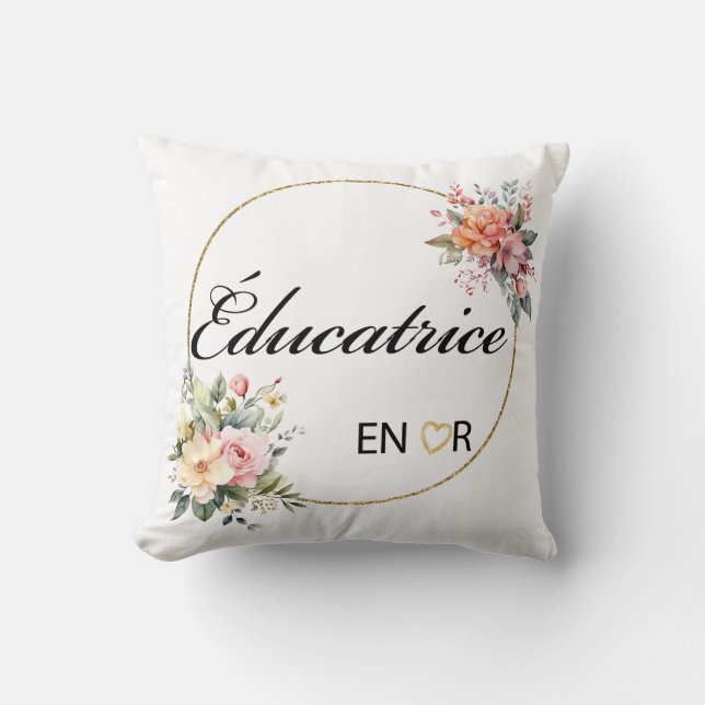 Cojín Decorativo Pillow de la acuarela floral Éducatrice (Anverso)