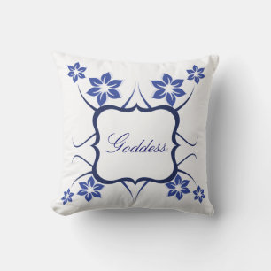 Cojín Decorativo Pillow de la diosa floral, azul