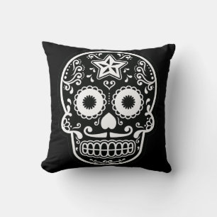 Cojín Decorativo Pillow de la estrella del cráneo del azúcar negro