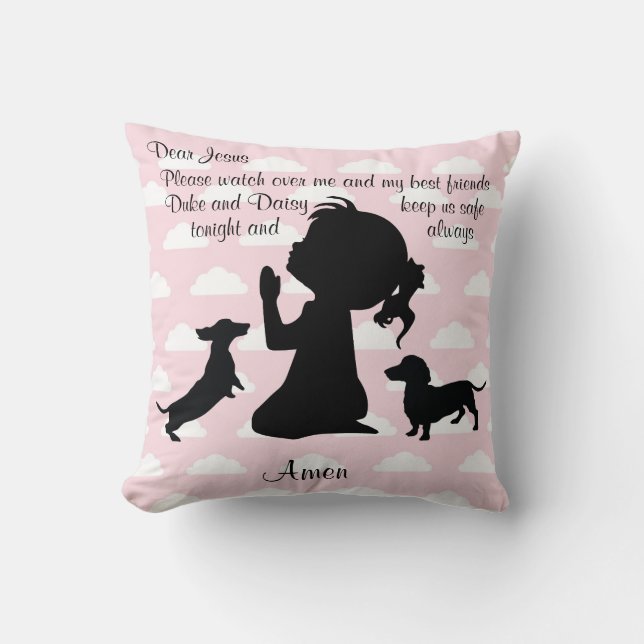 Cojín Decorativo Pillow de la Oración Rosa Dachshund (Anverso)