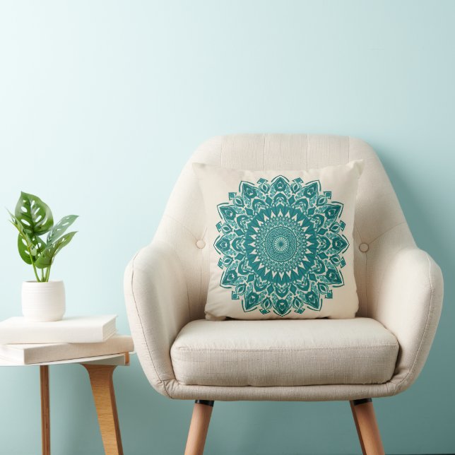 Cojín Decorativo Pillow de Mandala árabe - Acento geométrico Verde  (Silla)