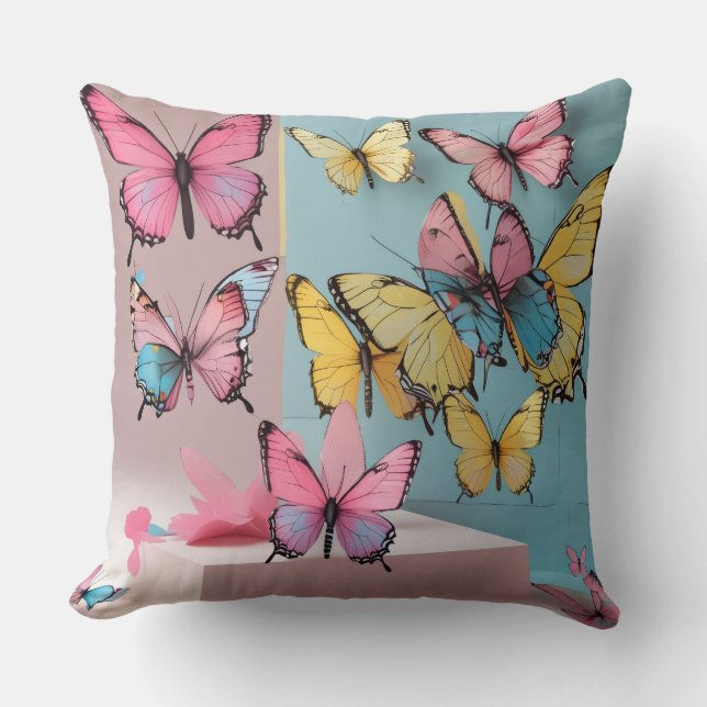 Cojín Decorativo Pillow de mariposa acuarela de ensueño (Anverso)