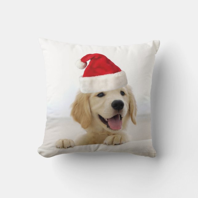 Cojín Decorativo Pillow de Navidades de Cachorros de Golden Retriev (Anverso)