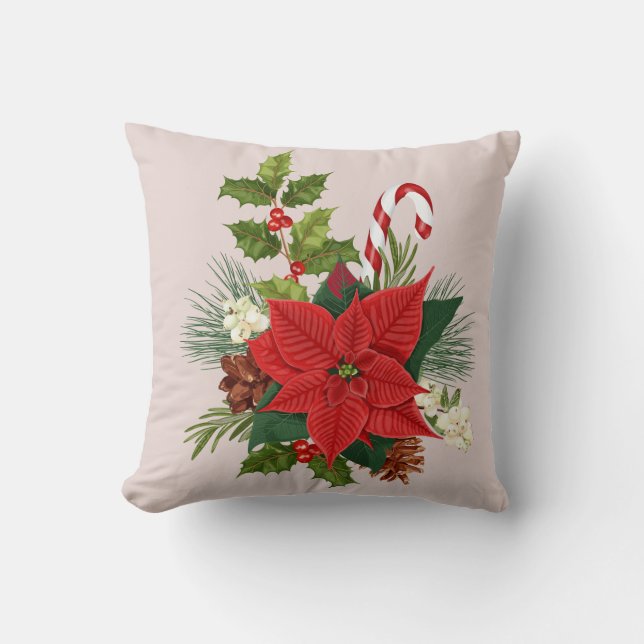 Cojín Decorativo Pillow de Poinsettia festiva (Anverso)