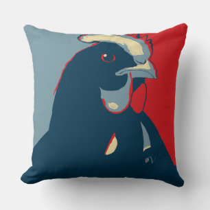 Cojín Decorativo Pillow de pollo de arte pop azul rojo