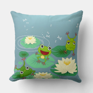 Cojín Decorativo Pillow de ranas verdes sonrientes