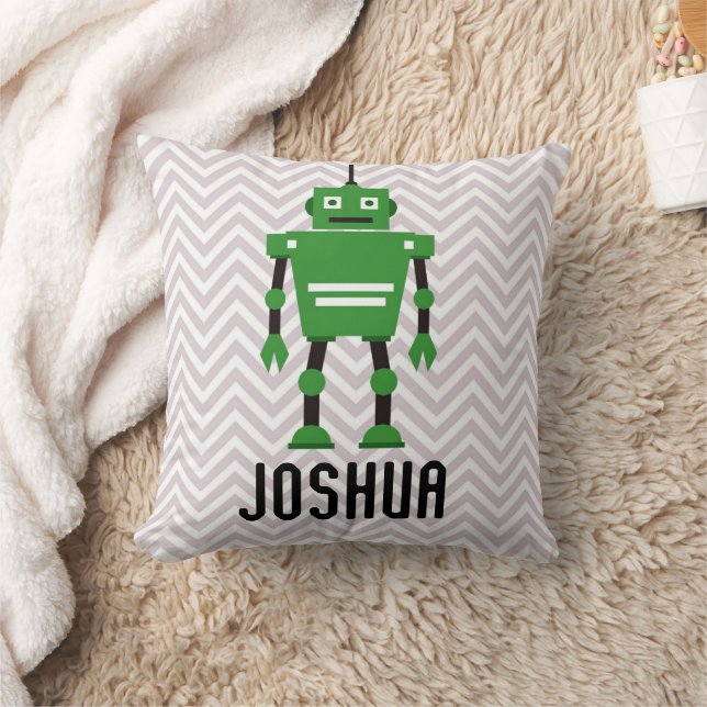 Cojín Decorativo Pillow de Robot Verde para Niños Personalizados (Manta)