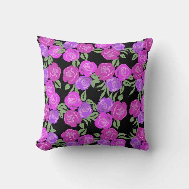 Cojín Decorativo Pillow de Rosas rosados y morados (Anverso)