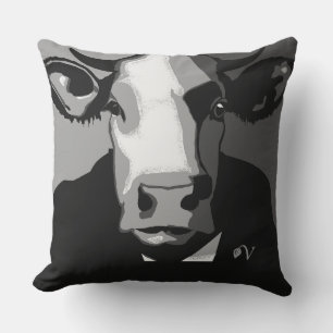 Cojín Decorativo Pillow de vaca de arte pop negro y blanco