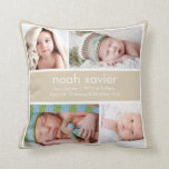 Cojín Decorativo Pillow del anuncio del nacimiento de Khaki<br><div class="desc">almohada de collage de anuncios de nacimiento marrón</div>