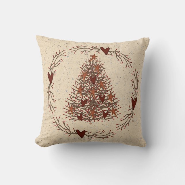 Cojín Decorativo Pillow del árbol de Navidad primitivo (Anverso)