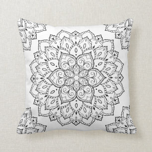 Cojín Decorativo Pillow del Boho blanco y negro Mandala