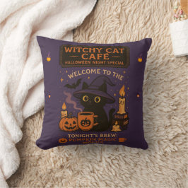 Cojín Decorativo Pillow del Café Cat Witchy de Halloween - Cuto esp