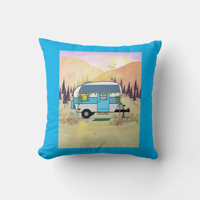 Cojín Decorativo Pillow del campamento del remolque azul (Anverso)
