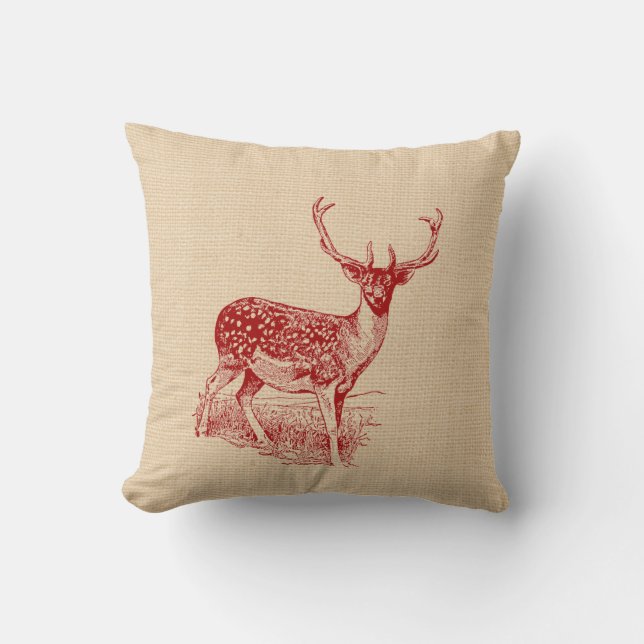 Cojín Decorativo Pillow del ciervo de Woodland rústico (Anverso)