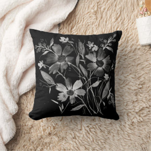 Cojín Decorativo Pillow del Diseñador Floral Cosmos Blanco y Negro
