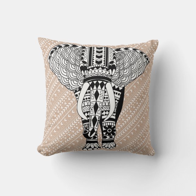 Cojín Decorativo Pillow del elefante tribal bohemio (Anverso)