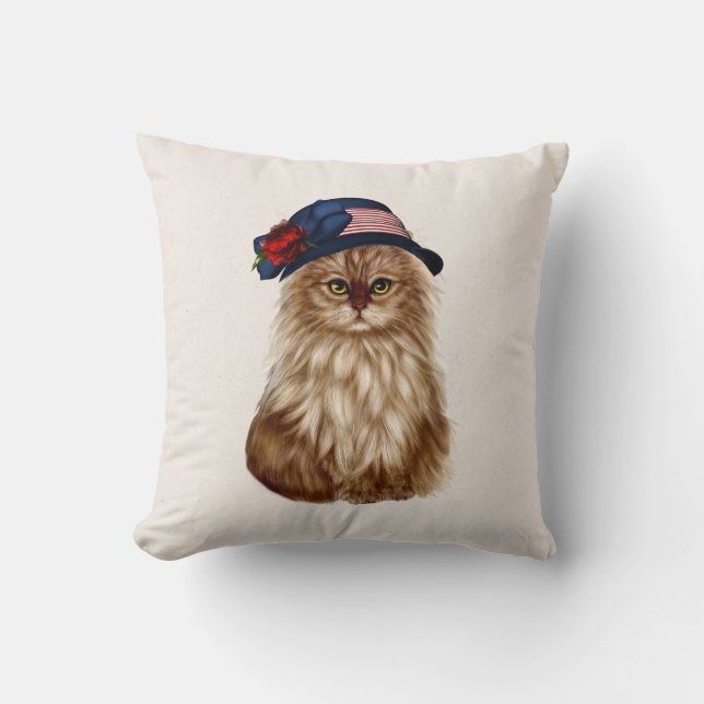 Cojín Decorativo Pillow del gato patriótico (Anverso)