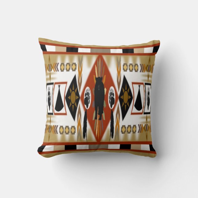 Cojín Decorativo Pillow del oso nativo americano (Anverso)