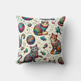 Cojín Decorativo Pillow del patrón de gato colorido vibrante