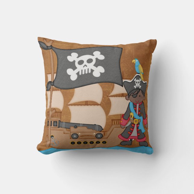 Cojín Decorativo Pillow del pequeño pirata (afroamericano) MOJO (Anverso)