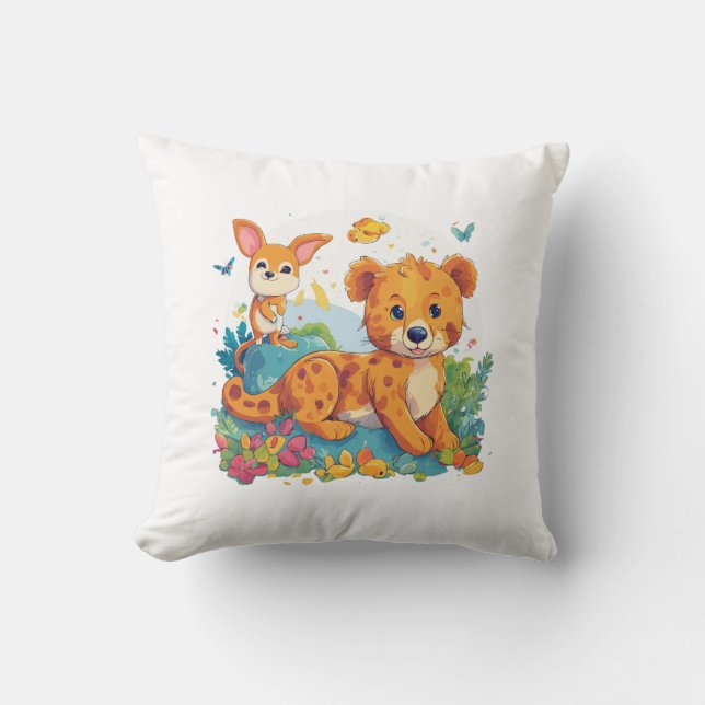 Cojín Decorativo Pillow del Personalizado Fennec Fox y Kangaroo (Anverso)