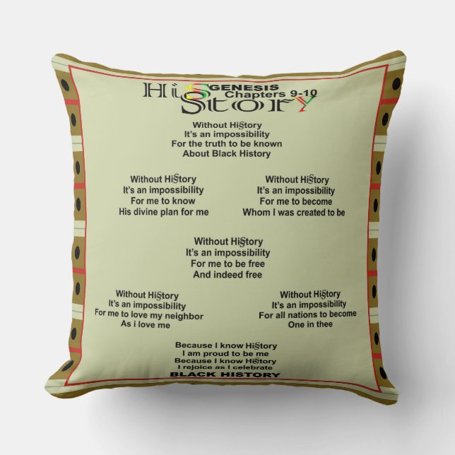 Cojín Decorativo Pillow del poema Sqauare de historia negra (Anverso)