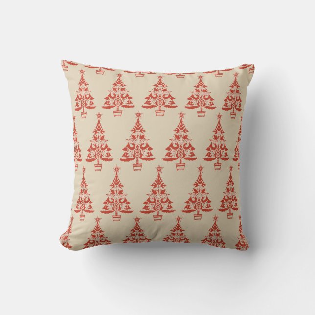 Cojín Decorativo Pillow del rojo beige del árbol de Navidad escandi (Anverso)