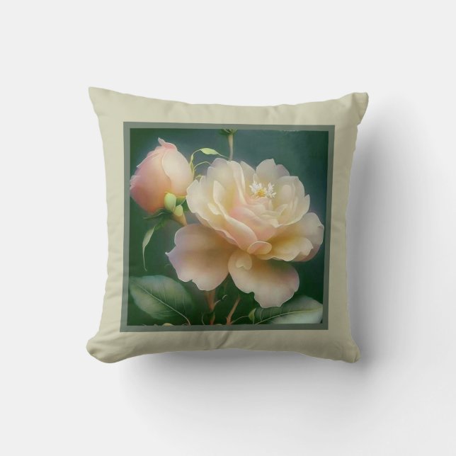 Cojín Decorativo Pillow - flor romántica, flor rosa, rosa amarilla (Anverso)