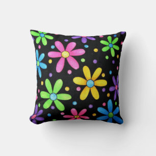Cojín Decorativo Pillow floral negro y funky