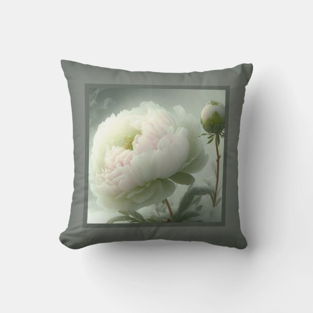 Cojín Decorativo Pillow - floral romántica, flor de peonía, peonia (Anverso)