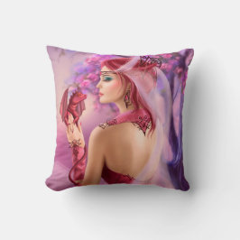 Cojín Decorativo Pillow Hermosa fantasía mujer reina y drago rojo
