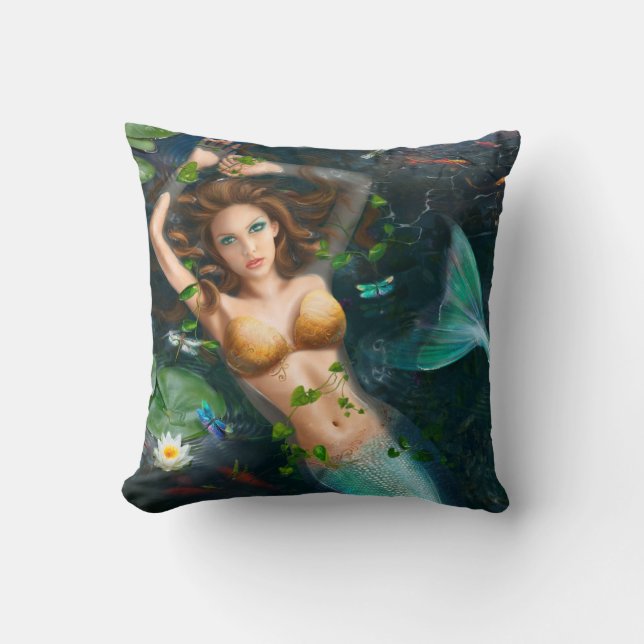 Cojín Decorativo Pillow Hermosa sirena de fantasía en el lago (Anverso)