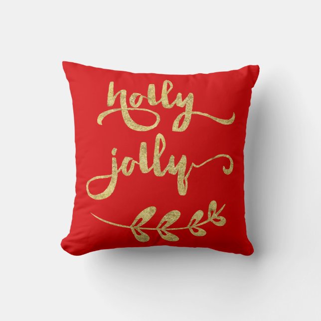 Cojín Decorativo Pillow Holly Jolly, Navidades rojos y dorados (Anverso)