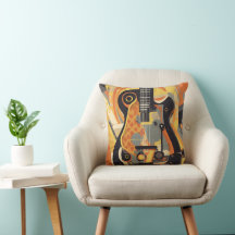 Pillow Ilustracion de guitarra retro